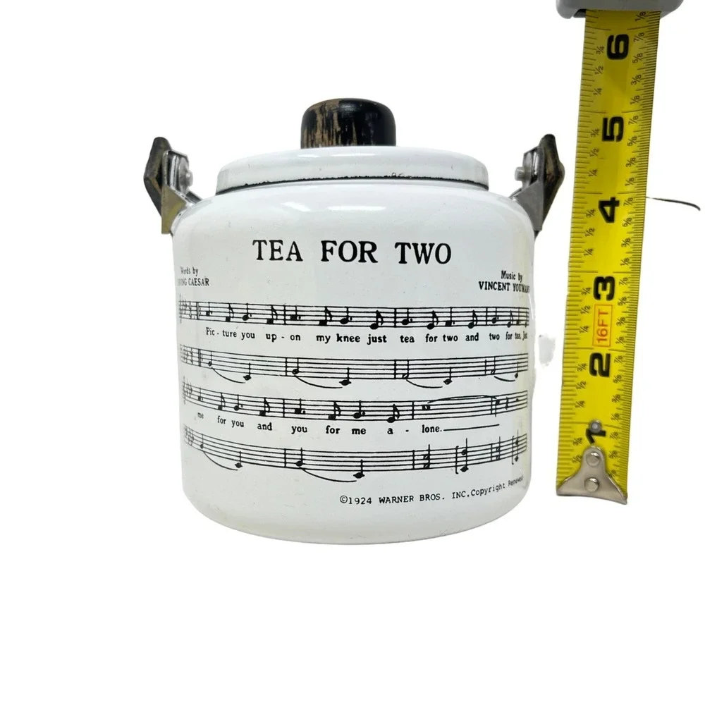 Tea For Two Teapot Vintage 1979 Kamenstein Porcelain Enamel‎ Metal Wood Handle